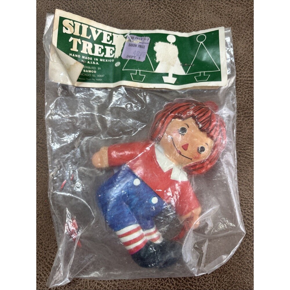 Raggedy Andy Plastic Molded Christmas Ornament CRACKED SOLD AS- IS